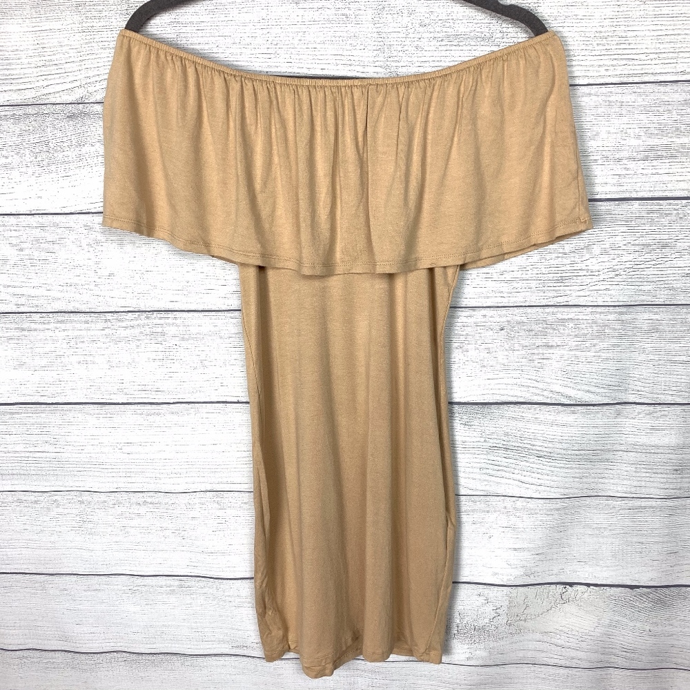 Forever 21 Tan Strapless Off the Shoulder Dress